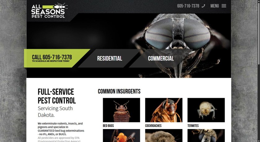 Screenshot of the All Seasons Pest Control website